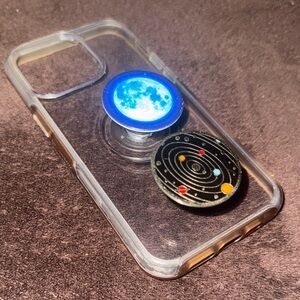 Otterbox clear protective pop socket case for iPhone 15 Pro Max + 2 pop grips